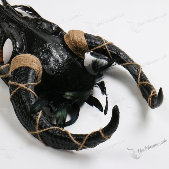 Black Devil Animal Horns Masquerade Mask Antelope Halloween Costume Party Mask - Picture 6 of 7